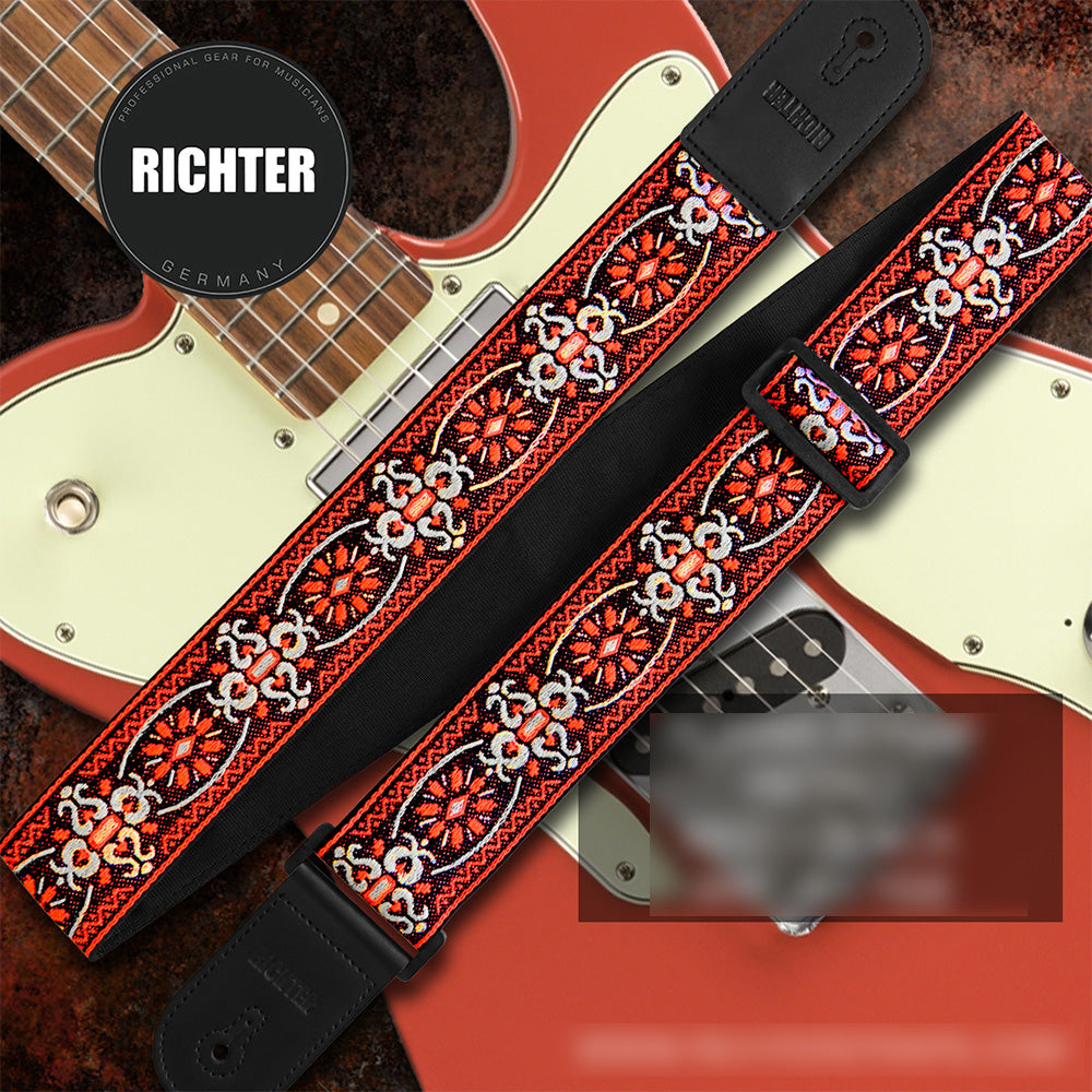 Richter リヒター ナイロンギターストラップ Retroシリーズ ヴィンテージジャカード編みショルダーストラップ アコギ・エレキギター・ベース兼用 ドイツ製