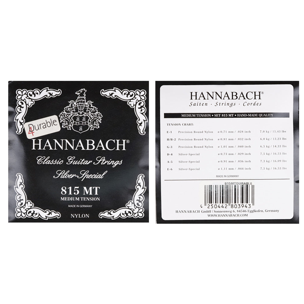 HANNABACH ハナバッハ 銀メッキ巻きクラシックギター弦 ナイロンセット弦 単品弦 ハーフセットクラシック 815シリーズ ミディアムテンション ハイテンション ナイロン弦 ドイツ製