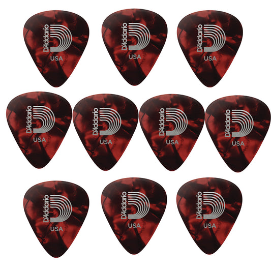 D'addario ダダリオ 赤色セルロイドギターピック 4種類の厚さ 1CRP2/4/6/7 10枚入り