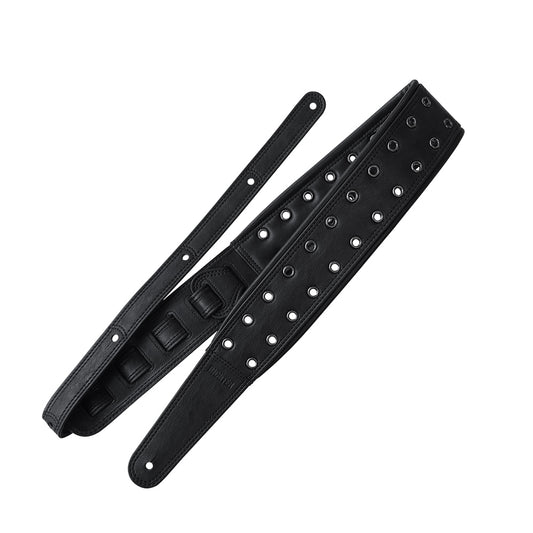 Richter リヒター Blackness 合成皮革ギターストラップ 1815 打孔金属リング ベース用 ドイツ製