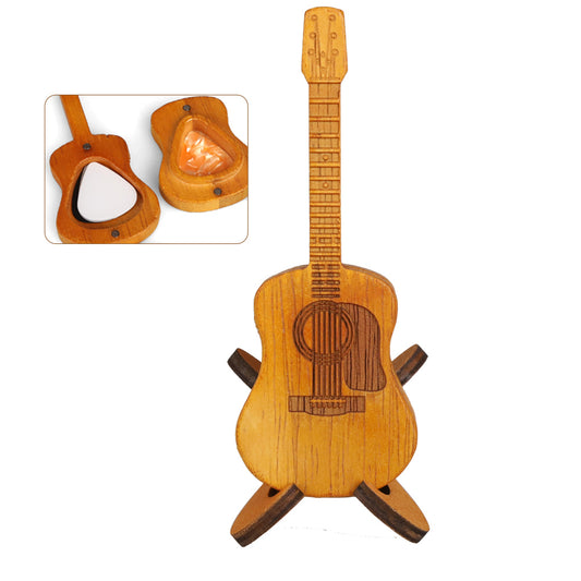 KIZAI キザイ QCIM0582 木製ギター型ピックケース スタンド付き 工芸品 ギター置物