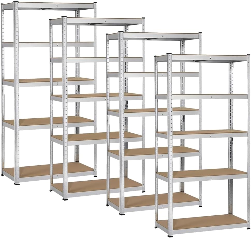 KIZAI スチールラック4台セット 5段 幅90cm/60cm 奥行40cm 高さ180cm シルバー グレー メタルラック 収納棚