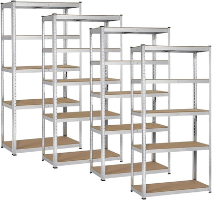KIZAI スチールラック4台セット 5段 幅90cm/60cm 奥行40cm 高さ180cm シルバー グレー メタルラック 収納棚