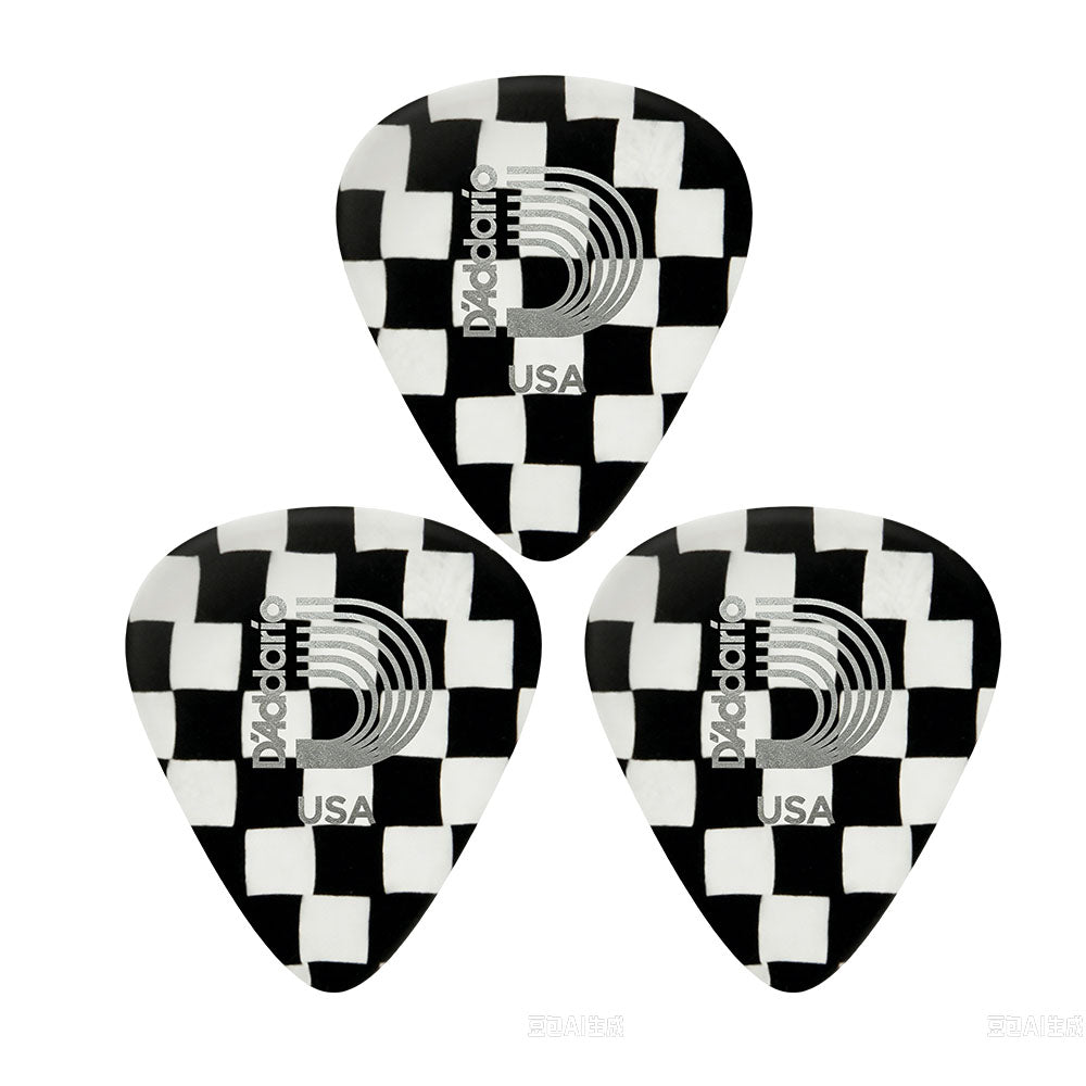 D'addario ダダリオ チェック柄セルロイドギターピック 4種類の厚さ 1CCB2/4/6/7