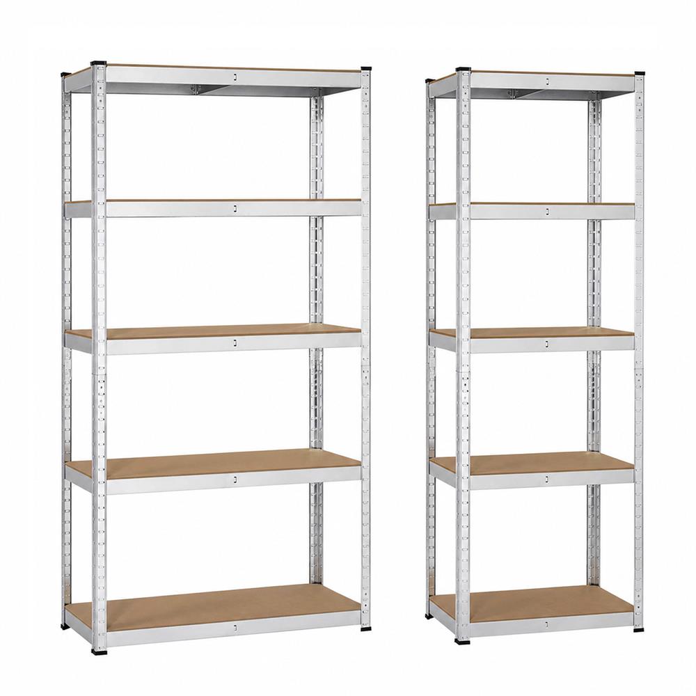 KIZAI スチールラック2台セット 5段 幅90cm/60cm 奥行40cm 高さ180cm シルバー グレー メタルラック 収納棚