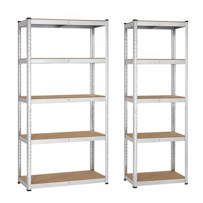 KIZAI スチールラック2台セット 5段 幅90cm/60cm 奥行40cm 高さ180cm シルバー グレー メタルラック 収納棚