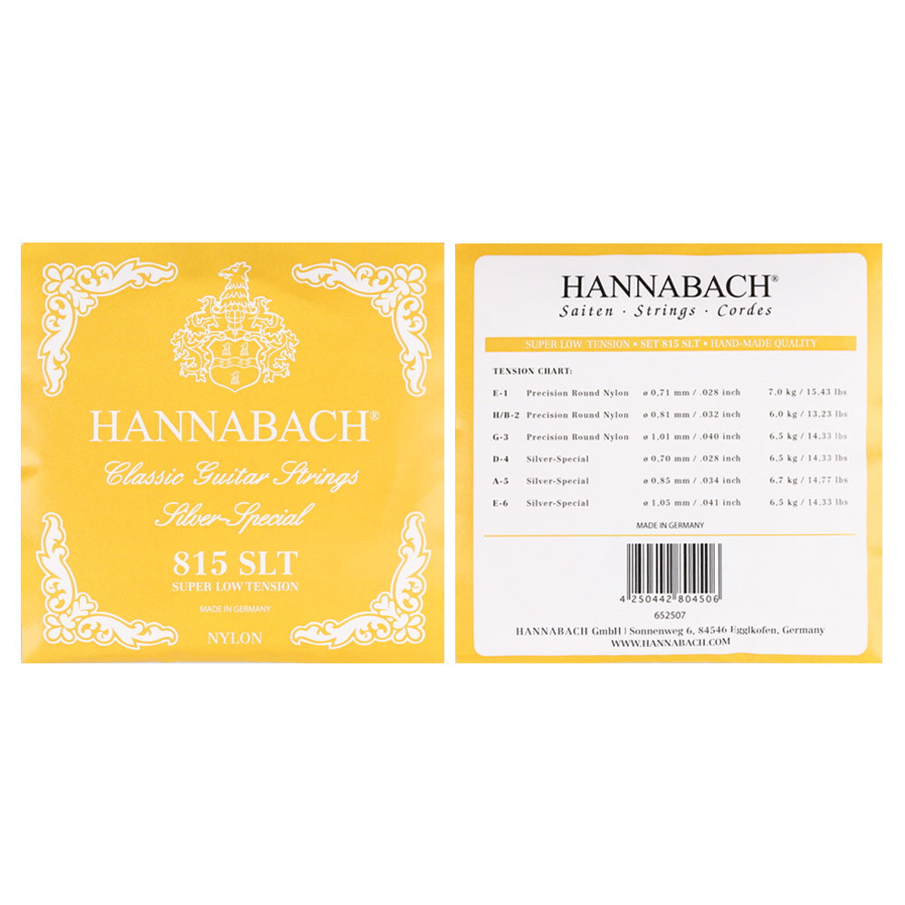 HANNABACH ハナバッハ 銀メッキ巻きクラシックギター弦 ナイロンセット弦 単品弦 ハーフセットクラシック 815シリーズ ミディアムテンション ハイテンション ナイロン弦 ドイツ製