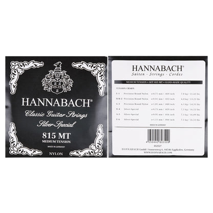 HANNABACH ハナバッハ 銀メッキ巻きクラシックギター弦 ナイロンセット弦 単品弦 ハーフセットクラシック 815シリーズ ミディアムテンション ハイテンション ナイロン弦 ドイツ製