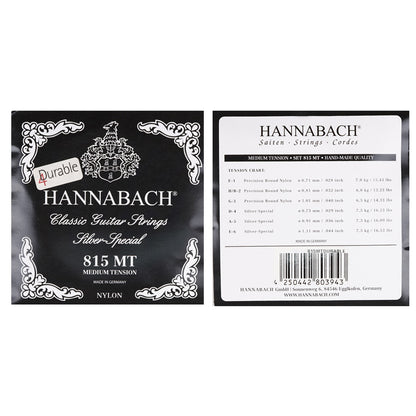 HANNABACH ハナバッハ 銀メッキ巻きクラシックギター弦 ナイロンセット弦 単品弦 ハーフセットクラシック 815シリーズ ミディアムテンション ハイテンション ナイロン弦 ドイツ製