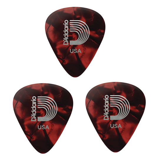 D'addario ダダリオ 赤色セルロイドギターピック 4種類の厚さ 1CRP2/4/6/7