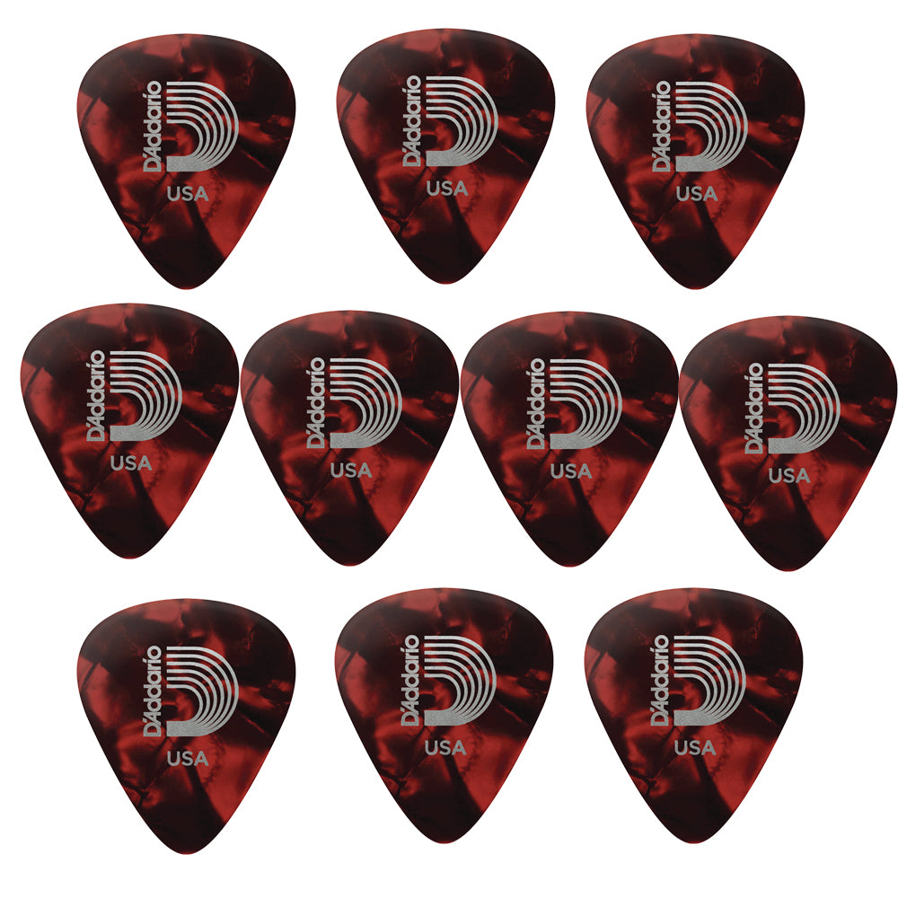 D'addario ダダリオ 赤色セルロイドギターピック 4種類の厚さ 1CRP2/4/6/7 10枚入り
