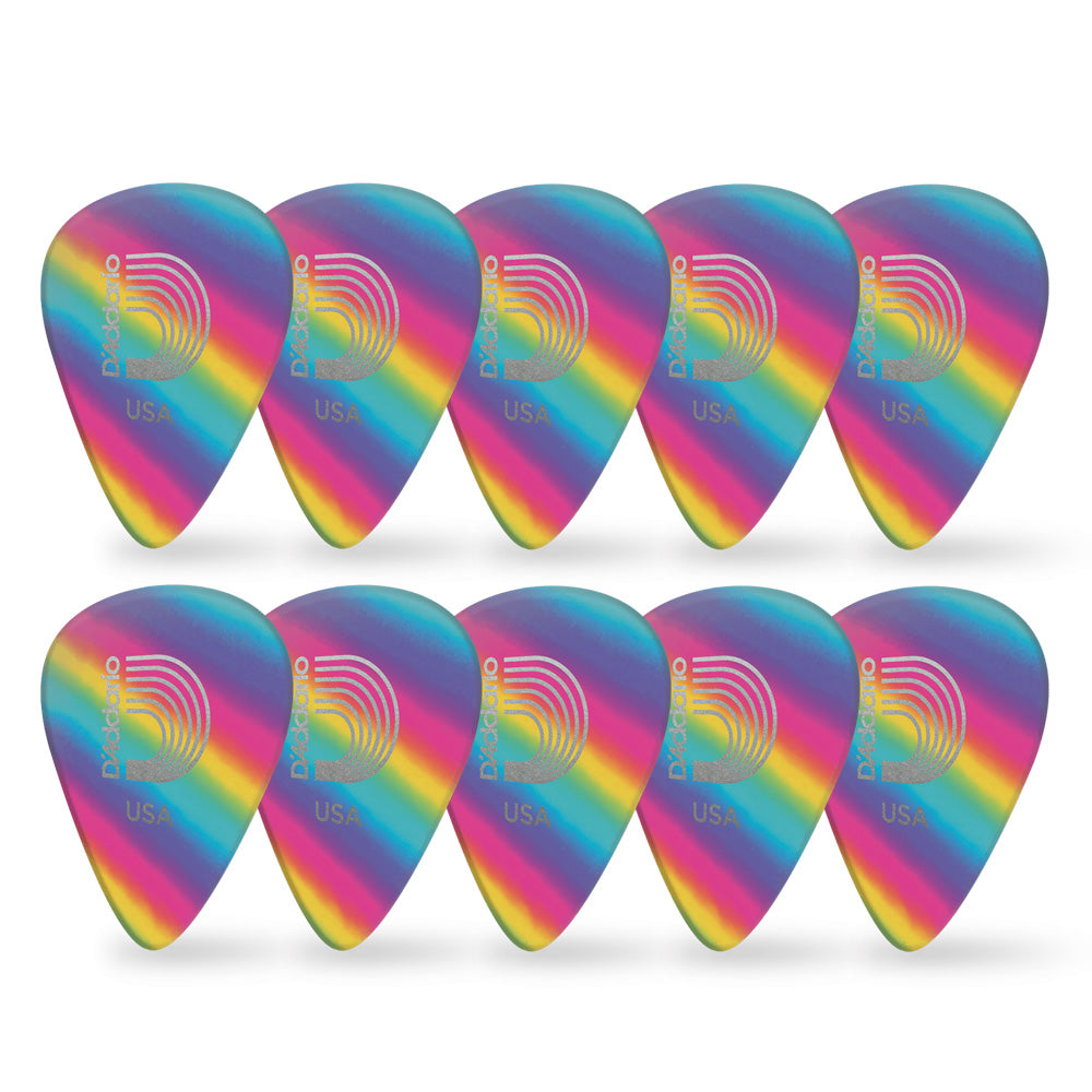 D'Addario Classic Celluloid Rainbow ギターピック ティアドロップ 10枚入り セルロイド製